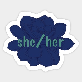 She/Her Pronoun (Succulent - Blue) Sticker